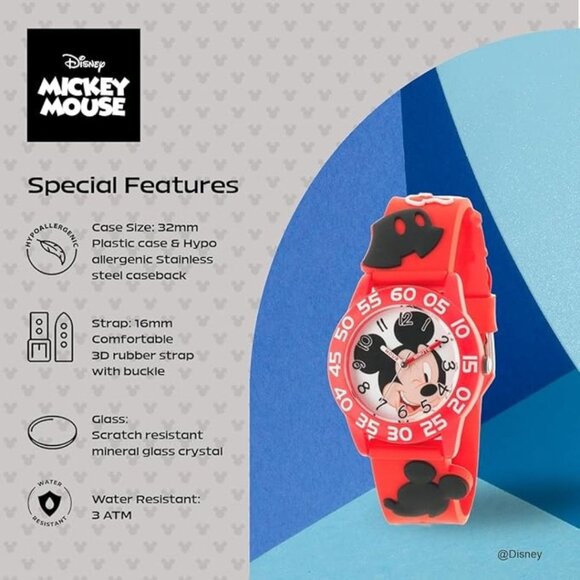 NWT - Disney Mickey Mouse Kids' Plastic Time Teacher Analog Quartz 3D - Picture 11 of 16